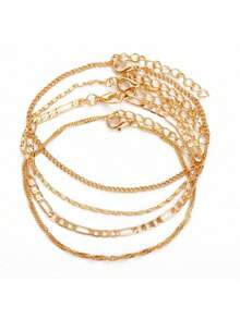 4 pièces Set de bracelets de cheville mode style plage en alliage, convient pour les voyages, la plage et le port quotidien des femmes - Multicolore - Voir 8