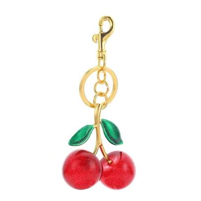 1 chiếc móc khóa hình quả anh đào - Phụ kiện trang trí xe hơi hình quả anh đào, Quà tặng Giáng sinh/Ngày lễ tình nhân cho nữ (Kích thước: 10,92cm x 6,6cm, Kích thước quả anh đào: 3cm)