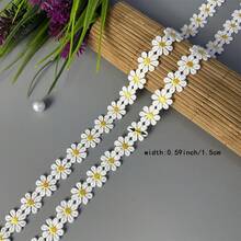 1 yarda x 1,5/2,5 cm de ancho Encaje bordado con margaritas blancas - Ideal para manualidades DIY, proyectos de costura y decoraciones de boda - multicolor - Ver 2