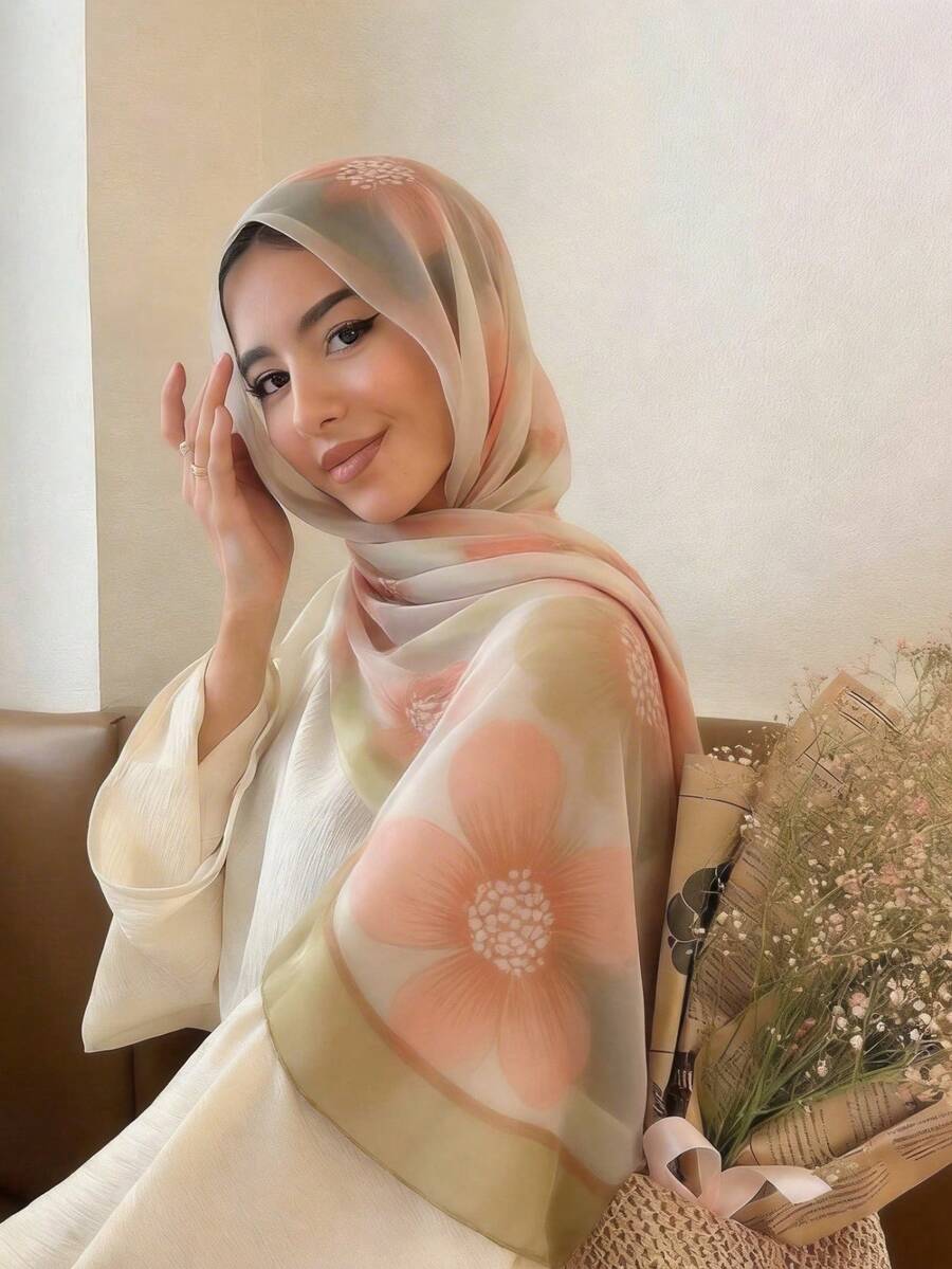 1pc Fashionable Versatile Lightweight Scarf, Breathable Printed Balinese Chiffon Shawl/Headscarf For Women, Spring/Summer - Multicolor - View 1