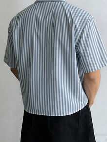 Men's Casual Striped Short Sleeve Shirt - Blue and White - View 3
