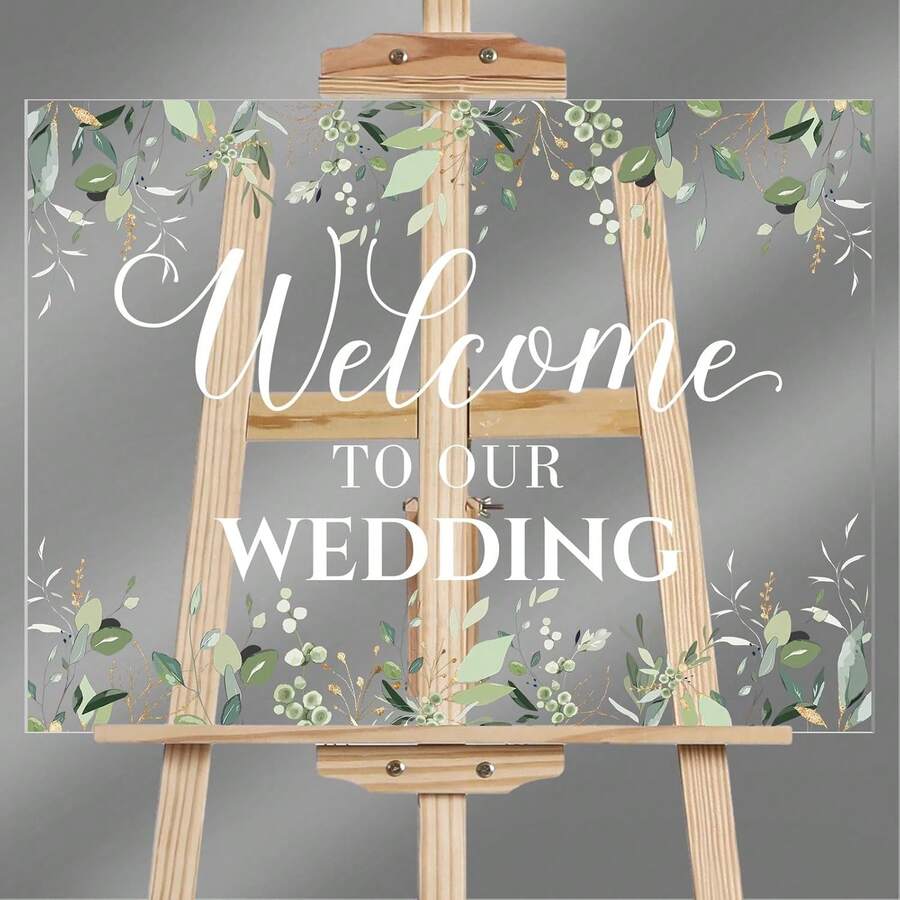 Acrylic Wedding Welcome Sign, 24 X 18 Inch Greenery Eucalyptus Design Wedding Reception Ceremony Lawn - 1 - Xem 1