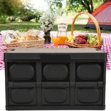 Outdoor Multifunctional Folding Storage Box With Wooden Panel Thickened Removable Portable Large Capacity Versatile Use As Coffee Table For Camping Picnic (Black) - 55L - View 5