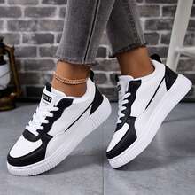 Womens Shoes Color Block Casual Sports Lightweight And Breathable For Everyday Comfort Spring Fall Chunky Shoes Tennis White Shoes Sneakers Outdoor Office Work Walking Travel Sport - 黑與白 - 查看 7