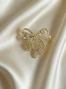 1 Peça Broche de Borboleta de Cristal Quadrado Estilo Francês de Luxo, Borla Cheia de Diamantes 3D, Acessório Elegante para Terno, Vestido, Festa, Presente do Dia das Mães para Mulheres - Dourado - Visão 2