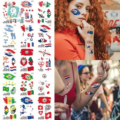 FIFA "Bộ nhãn dán cờ tạm thời World Cup - Nhãn dán cờ và hình mặt cầu thủ bóng đá chống thấm nước, phụ kiện dành cho người hâm mộ bóng đá, trang trí tiệc thể thao, bộ 16 miếng nhiều quốc gia" "Bộ nhãn dán cờ tạm thời World Cup 2026 - Nhãn dán hình mặt và cơ thể người hâm mộ bóng đá chống thấm nước, bộ cờ nhiều quốc gia, trang trí trò chơi thể thao và tiệc tùng"