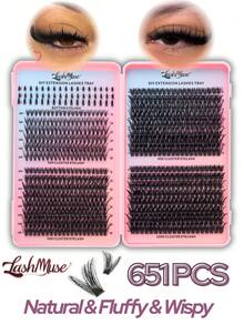 Fengxiu Eyelash 560片/651片大容量睫毛册，仿貂毛单簇假睫毛，10D+30D+50D+80D+100D混合款式，俄式浓密睫毛，3D蓬松纤长尖头假睫毛，D/DD卷度，0.31-0.63英寸混合长度，0.07毫米超薄，柔软舒适，可重复使用，DIY嫁接睫毛，5种款式，尖头假睫毛，单簇假睫毛，适合日常妆容、派对、舞台、角色扮演、美容保健、节日魅力妆容。 - DD - 查看 7