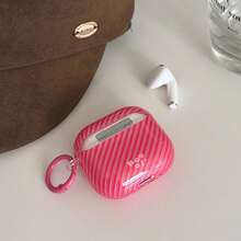 Hộp đựng tai nghe màu hồng sọc dọc tối giản có móc treo, tương thích với Pro 3, New Pro 2, Cute Apple 4 Minimalist 3, hộp đựng tai nghe cá nhân hóa 1/2 dành cho nữ. - Hồng - Xem 6