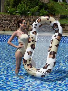 Tumbona de red con estampado de leopardo en beige, flotador de agua inflable con asiento de malla para vacaciones, flotador de piscina, artículos esenciales de playa, flotador de piscina - Beis - Ver 7