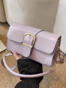 新款真皮搭扣小方包，女士时尚简约单肩斜挎包，锁扣腋下包，百搭优雅女士手提包 - 紫丁香色 - 查看 3