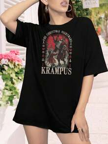 Women's T-Shirts Krampus The Christmas Nightmare T-Shirt Ladies Apparel Short Sleeve Tops Funny Graphic Tees Xmas Holiday Gifts For Her - Black - View 2