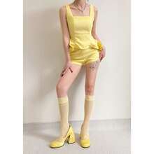 2026 New Arrival Yellow Lace Polka Dot Fishnet Socks, Ruffle Mesh Calf Stacked Socks, Y2K Sheer Thigh High Stockings, Gothic Lolita Knee High Socks, Hollow Out Mesh Socks, Summer Breathable Transparent Socks - Yellow - View 3