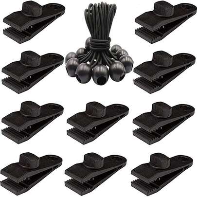 Outdoor Tent Clips And Canopy Clips - Black - Plastic - Reinforced Windproof Waterproof Tent Clips/Multipurpose Rope Clips - Outdoor Accessories. Suitable For Securing Household Items, Automotive Accessories, Sun Shades, Waterproof Fabrics, Umbrellas, Sleeping Bags, And Other Items That Need To Be Bundled Together.