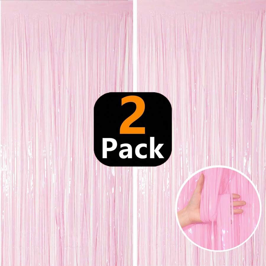 1 件流苏窗帘装饰背景，适用于派对、拍照亭、生日、婚礼、毕业装饰 - 藕粉色 - 查看 1