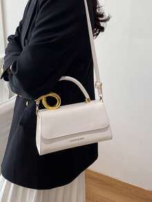 时尚纯色手提包，休闲翻盖小方包，蝴蝶结金属锁扣，可单肩斜挎，春夏新款 - 白色 - 查看 6