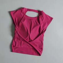 Short Backless Fixed Chest Pad Sports-Shirt Vest Women's Tight Fitting Quick Drying Slimming Yoga Suit Top Clothing - Pink - View 12