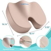 Office Chair Seat Cushion Cooling Gel Enhanced Memory Foam Cushion For Long Sitting - Back Sciatica Coccyx Tailbone Pain Relief Pillow - For Office Gaming Car Wheelchair - Khaki X-Large - 卡其色 - 查看 3