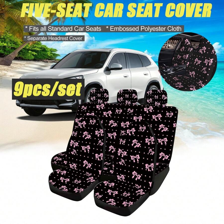 Bọc ghế ô tô đa năng in họa tiết chấm bi hồng thời trang với nơ - Nơ chấm bi màu hồng - Xem 1