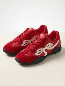 CAMEL CROWN Zapatos deportivos multiusos cómodos de estilo retro alemán para mujer, primavera - Rojo y blanco - Ver 2