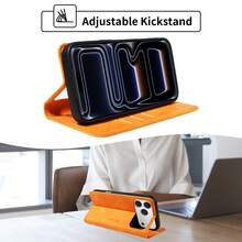 eaacaa 1pc Magnetic Flip Cover Leather Phone Case With Card Slots Wallet Protective Cover Compatible With Apple 17 Pro Max/17 Pro/Air/17/17e/16 Pro Max/15/14/13/12/11 - Orange - View 5