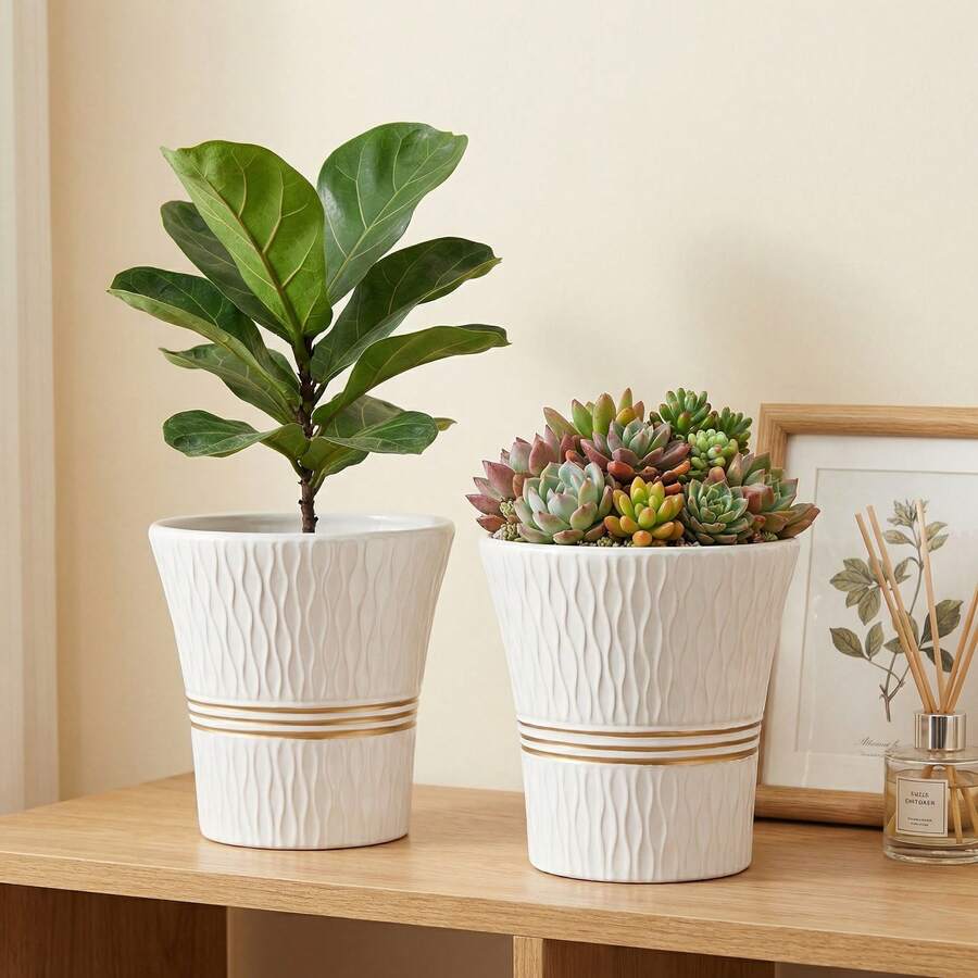 Large Ceramic Flower Pot, Nordic Style Planter For Houseplants Like Money Tree, Pothos, Sansevieria, Suitable For Living Room And Balcony - Flowerpot - View 1
