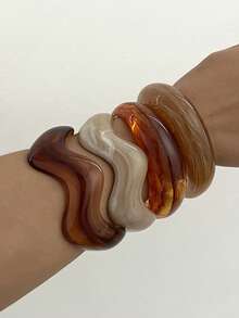 1pc/3pcs Vintage Minimalist Wavy Acrylic & Resin Material Bangle Bracelet Set, Suitable For Women's Daily Wear, Stackable, Perfect Gift Choice For Holidays - Multicolor 7 - View 6