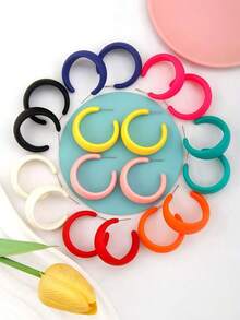 9 Pairs Matte Candy Color C-Shape Stud Earrings Set, Suitable For Party, Gift, Daily Wear, Helps Visually Slim The Face - Multicolor - View 4