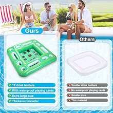 Floating Game Table For Pool - Inflatable Floating Table With Waterproof Playing Cards, 40"X40" Large Pool Float Drinks For Adults, Includes 12 Drink Holders (Green) - Green - View 5