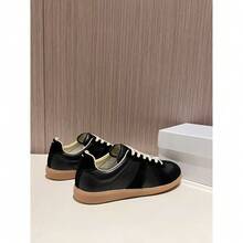 MM6 2026 New Unisex Couple Casual Leather Sneakers Lace Up White Shoes German Training Inspired Minimalist Design Comfortable Walking Shoes For Men And Women - 黑色 - 查看 5