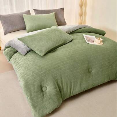 <Off-Season  Liquidation>Woven Texture Milk Velvet Fleece Comforter, Soft Plush Quilted Duvet, Cozy Warm All-Season Bed Blanket