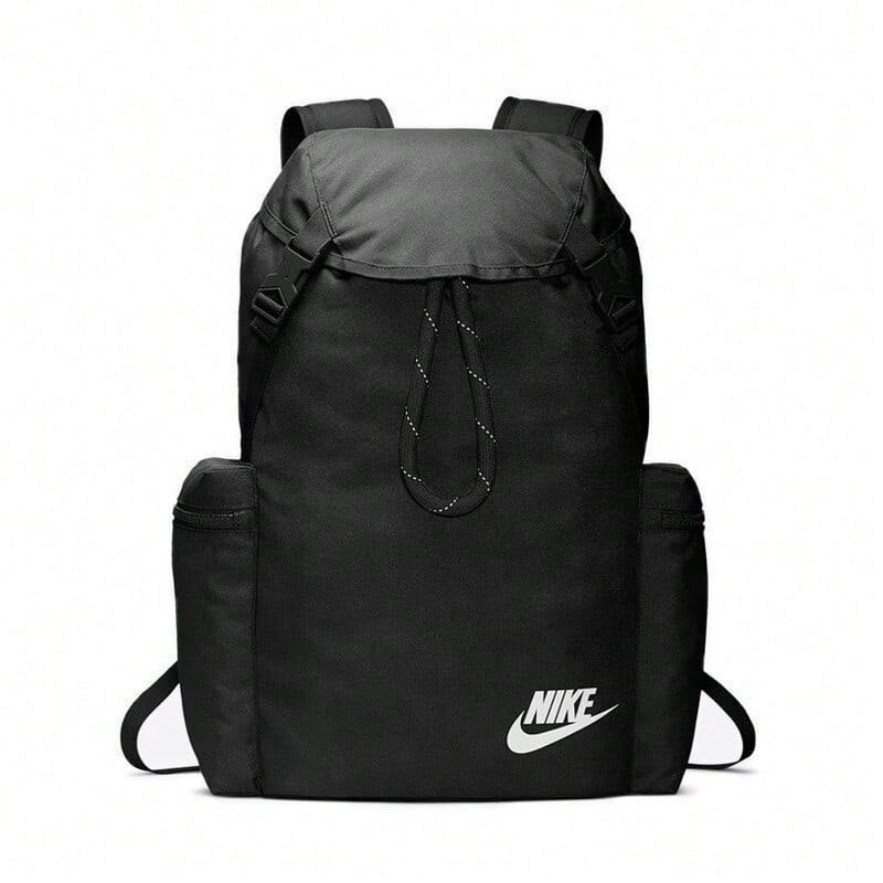 Nike Heritage Logo 印花抽绳纯色大容量双肩包,男女通用,黑色 - 黑色 - 查看 1