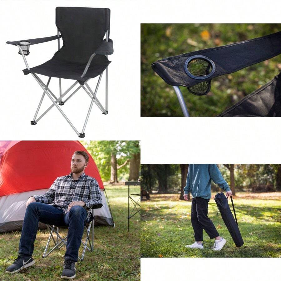 Quad Folding Camp Chair Ih Cup Holder Black - Black - View 1