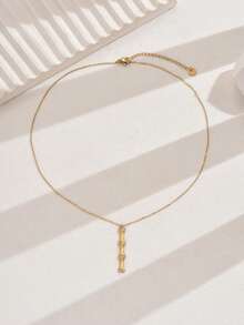 1 pieza Collar colgante de bambú con strass de acero inoxidable, collar minimalista adecuado para uso diario, ir al trabajo y vestimenta casual de mujer - Dorado - Ver 4