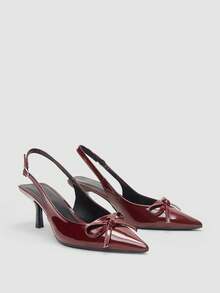 Women's Burgundy High Heel Pumps, Pointed Toe Slingback Party Wedding Dress Shoes, 7cm Formal Heels With Ankle Strap - Burgundy - View 1