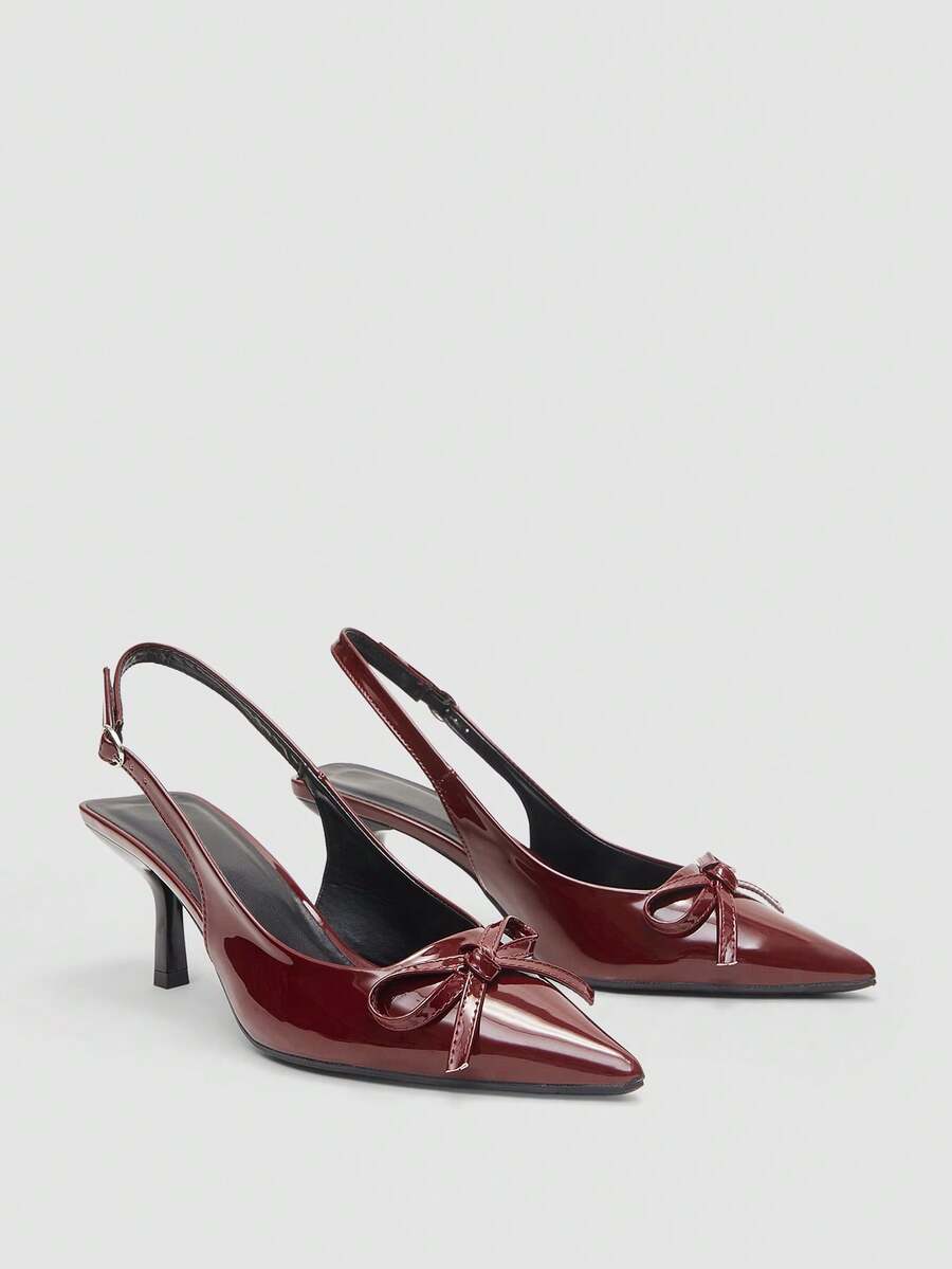 Women's Burgundy High Heel Pumps, Pointed Toe Slingback Party Wedding Dress Shoes, 7cm Formal Heels With Ankle Strap - Burgundy - View 1