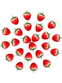 5/10/20/30/50/100个可爱草莓造型树脂亚克力3D/半3D水果吊坠，可用于DIY项链、手链、钥匙扣 - 紅色 - 查看 8