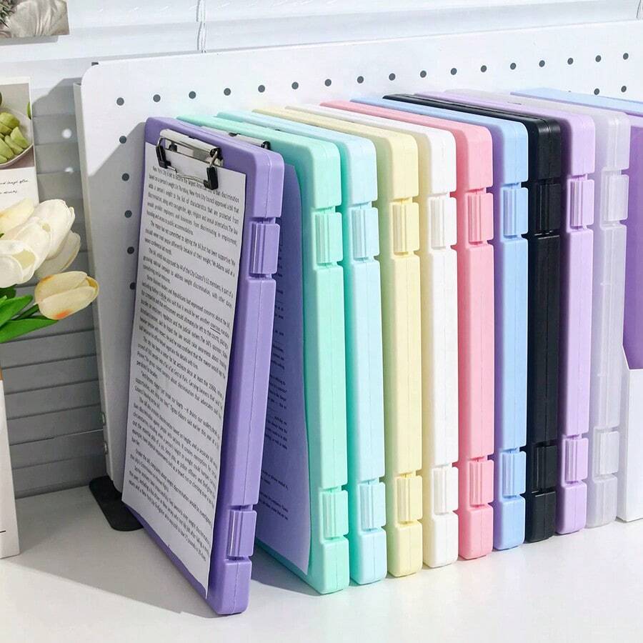 A4 Side-Opening Double-Buckle Transparent Muted Color File Folder, Multifunctional Writing Pad Board For Students, Assignment/Test Paper Storage, Large Capacity Office File Folder, Writing Board, Paper Roll Storage, A4 Document Organizer - Multicolor - View 1