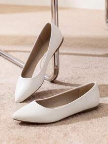 Women Flats Pointed Toe Ballet Flats Elegant Soft Slip On Office Commute Solid Shoes - 白色 - 查看 1