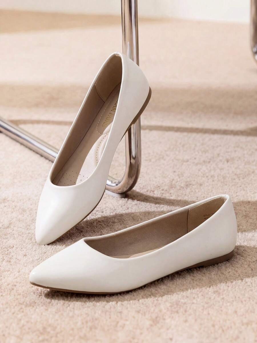 Women Flats Pointed Toe Ballet Flats Elegant Soft Slip On Office Commute Solid Shoes - 白色 - 查看 1