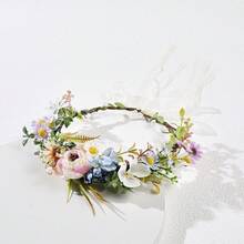 1pc Pink & Blue Daisy Flower Wreath Hair Accessory, Pastoral Vibe Suitable For Beach Vacation, Bridal, Party Photo Shoot,Summer,Holiday,Travel - Multicolor - View 8
