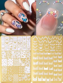 Khuôn dập móng tay kiểu Pháp hình hoa bướm vàng, khuôn dập móng nghệ thuật bằng kim loại kiểu Pháp, khuôn dập móng bằng thép không gỉ có thể tái sử dụng, dụng cụ làm móng DIY cho tiệm nail, mùa xuân/hè. - Vàng - Xem 1