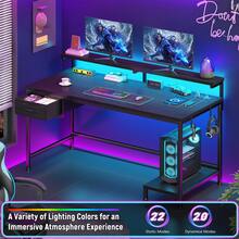 EnHomee 39.3"W Office Gaming Desk With Adjustable Monitor Stand, LED Lights & Power Outlet For Small Space - 黑色 - 查看 6