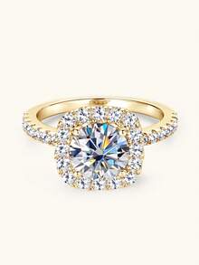 1 chiếc nhẫn đính hôn Moissanite 2 carat kiểu Halo, đá Moissanite tròn 8mm, điểm xuyết đá Cubic Zirconia, quà tặng trang sức nhẫn đính hôn, kỷ niệm và hứa hẹn cổ điển. - CU-RMO-148 - Xem 5