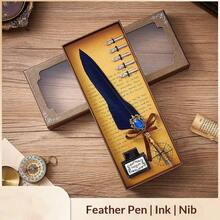 一套冬季礼盒包含：印章、火漆印章、羽毛笔、Jubaboz书法笔、墨水笔套装、蘸水笔、机械齿轮蘸水笔、鹅毛笔（鹅毛材质） - 彩色 - 查看 7