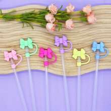 Bộ 6 nắp đậy ống hút silicon, nắp đậy ống hút hình nơ, nút chặn ống hút chống bụi có thể tái sử dụng, vật dụng chống tràn tiện dụng và thời trang. - Nhiều màu - Xem 4