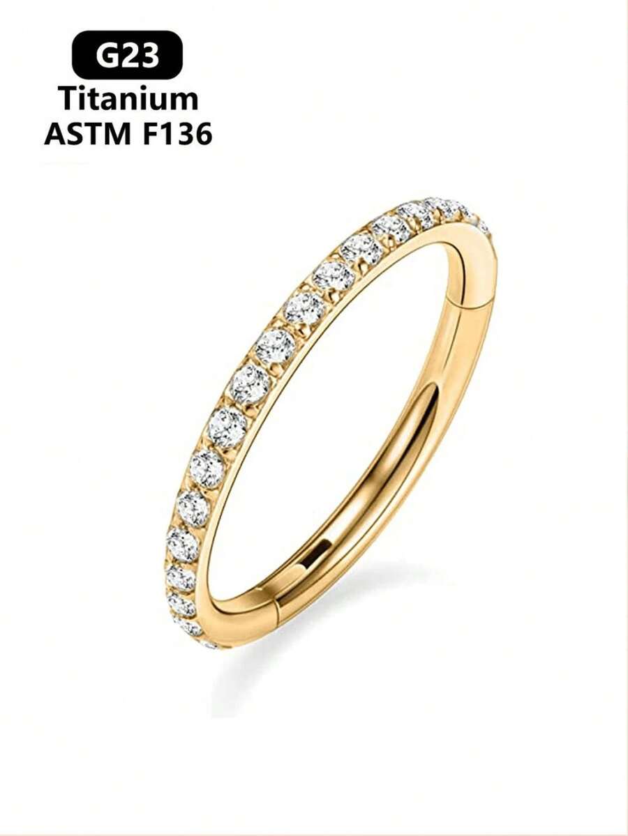 1 chiếc khuyên mũi bằng titan G23 đính đá Cubic Zirconia, cỡ 16G, dành cho nữ, có đường kính trong 6mm/8mm/10mm/12mm. Thích hợp cho khuyên mũi, khuyên tai, khuyên ốc tai. - Vàng - Xem 1