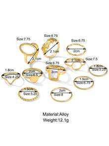 11pcs Geometric Leaf Design Ring Set, Creative Knuckle Rings Combination, Unique Design For Women - Gold - View 4
