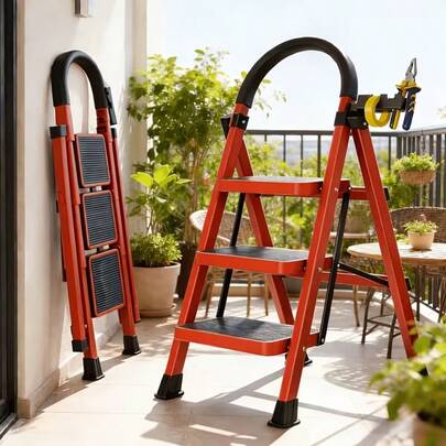 330 LBS Load Capacity Step Ladder | Heavy Duty 3/4/5 Steps Ladder With Anti-Slip Steps & Safety Handrail