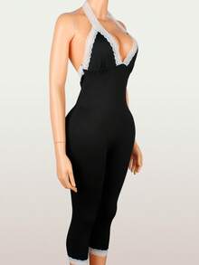 Bộ jumpsuit ren thanh lịch mùa hè, kiểu dáng sang trọng, hở lưng, cổ yếm, thích hợp cho đi chơi, công sở. - màu đen - Xem 6