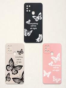 Funda de teléfono suave con protección de lente, 3 piezas con estampado de mariposa y letra, mariposa + estampado de eslogan "Todo estará bien", compatible con iPhone y Galaxy - Multicolor - Ver 40